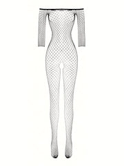Women’s One-Shoulder Bodystocking in Fishnet Material