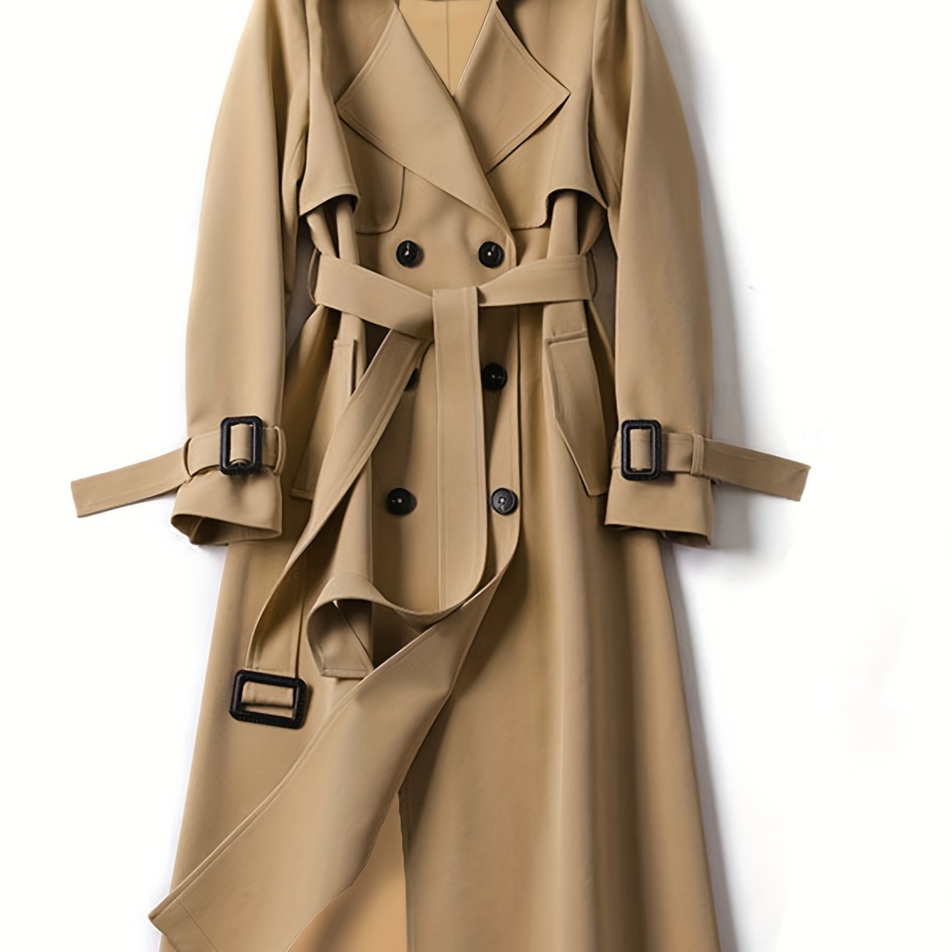 Plus Size Double-Breasted Trench Coat with Lapel Collar Belt for Fall Winter