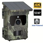 4K Wildlife Trail Camera Solar Powered 50MP IPX-5 Waterproof with Auto Focus