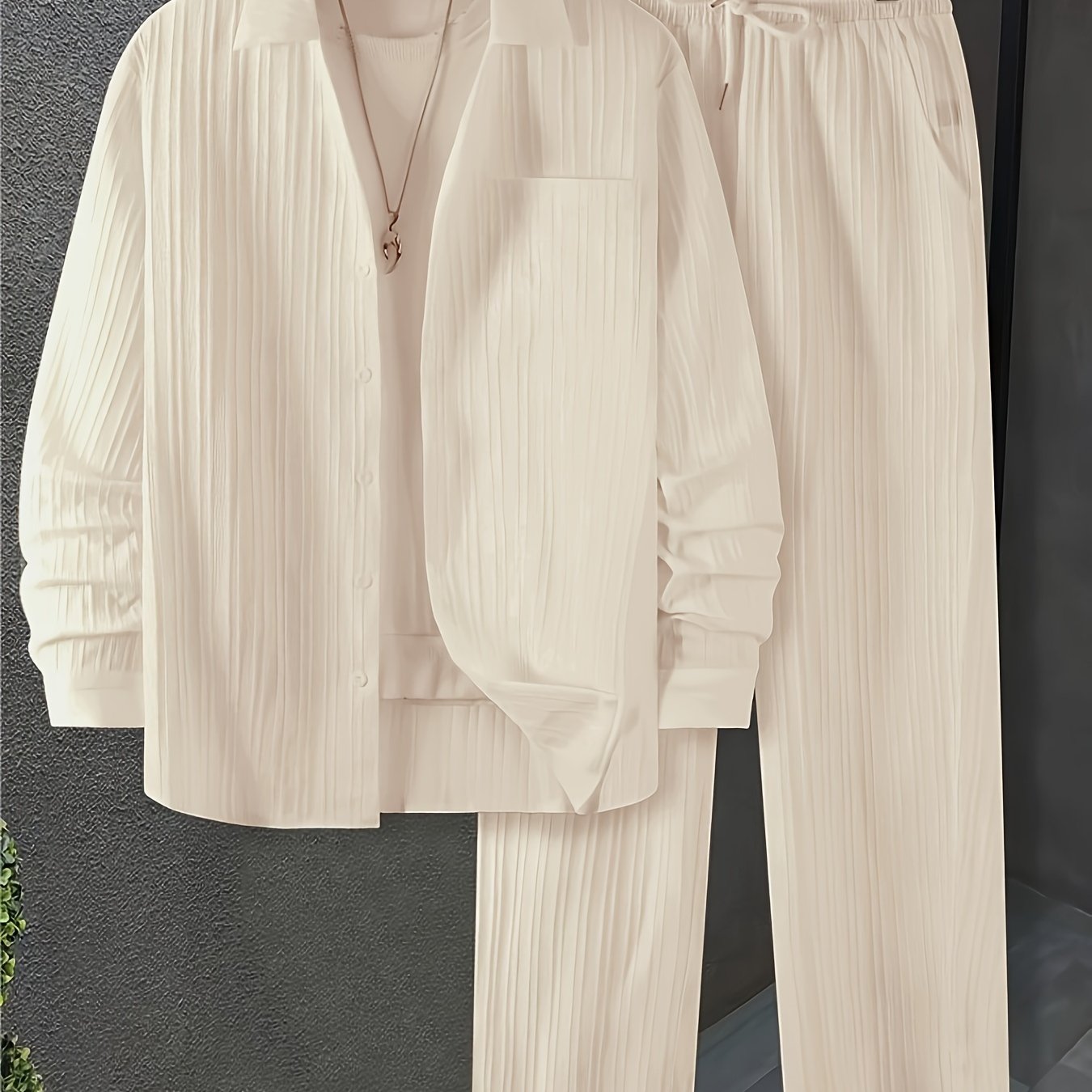 Men's Plus Size Casual Suit with V-Neck Polyester Solid Color Regular Fit