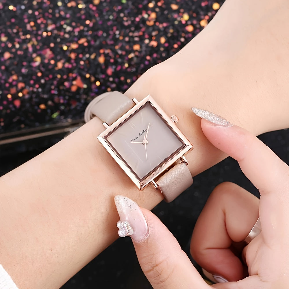 Ayollar uchun kvadrat kvarts soat PU charm bilan, kundalik kiyim uchun sovgʻa