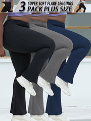 Ayollar uchun plus o'lchamli flare legginslar, yuqori bel, elastik yoga shimlar, 3 ta paket