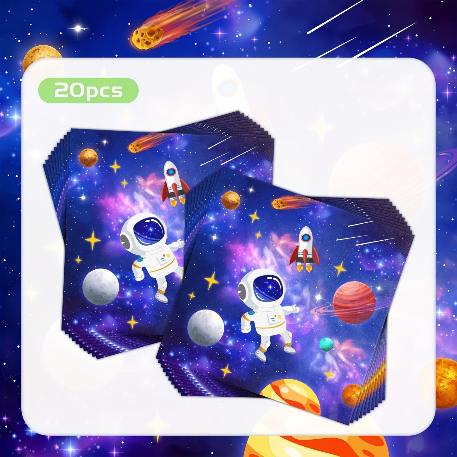 20pcs Disposable Space Party Napkins Rocket Ship Theme for Birthdays Weddings