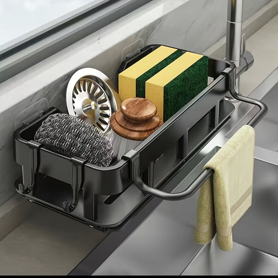 Space-Saving Kitchen Bathroom Sink Organizer with Towel Rack Durable Plastic Metal