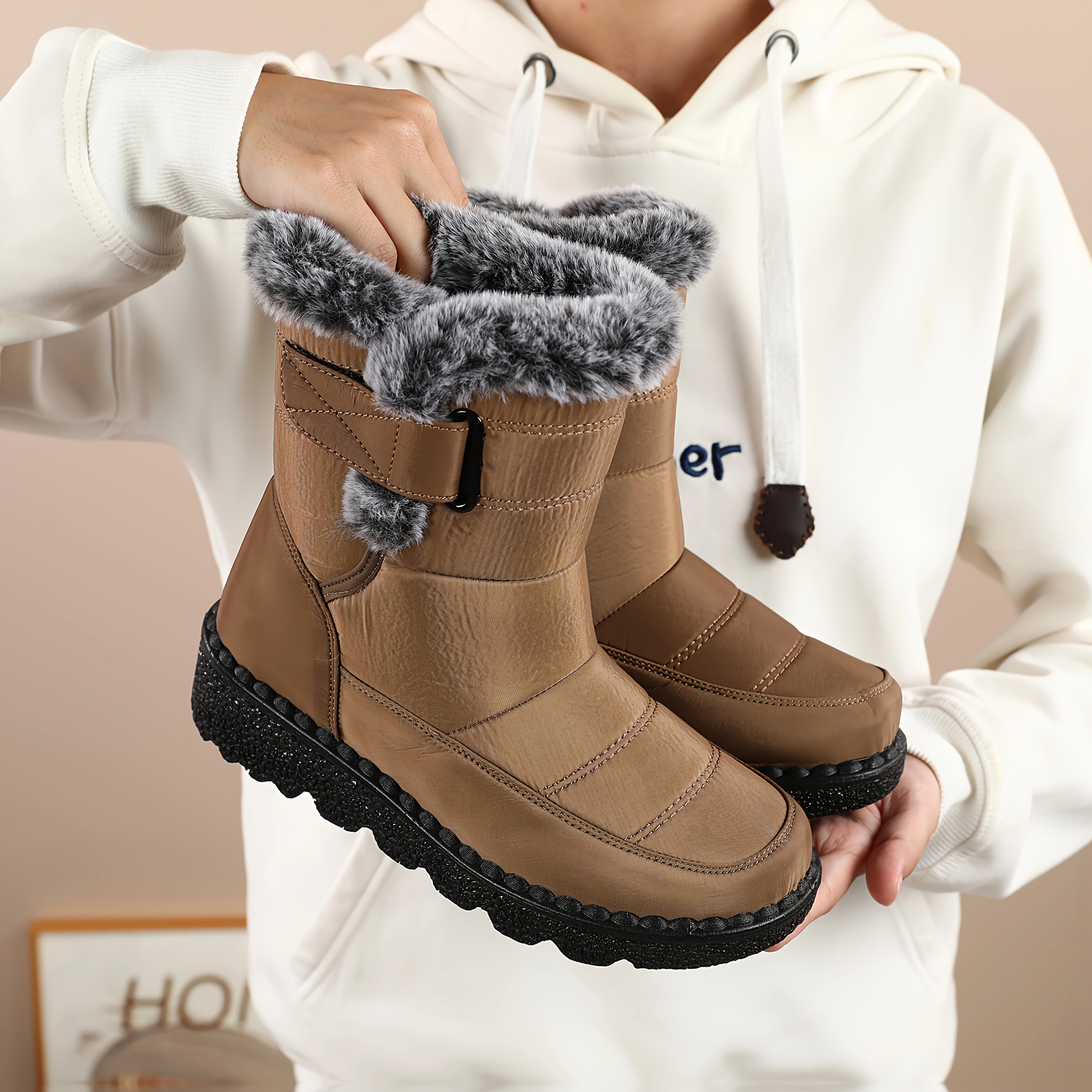 Women's All-Season Slip-On Boots Cushioned Sole Navy Blue Winter Shoes