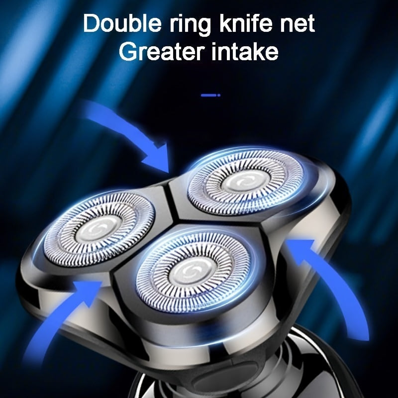 Мужская 3-в-1 электробритва с USB-перезаряжаемым триммером для носа, цифровым дисплеем, лезвиями из нержавеющей стали