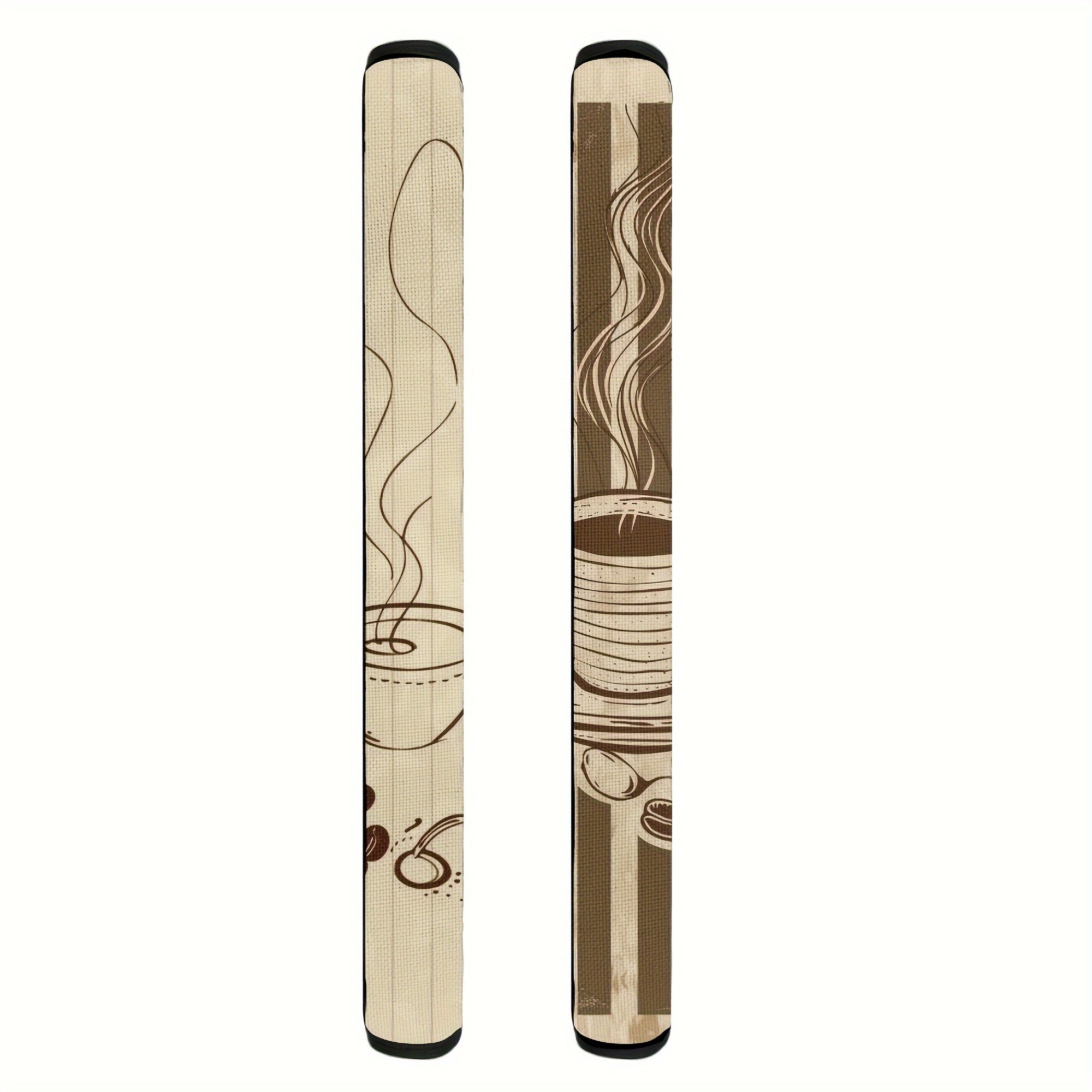 Refrigerator Handle Covers Set of 2 Linen Coffee Design Non-Slip Decorative Kitchen Appliance Grips