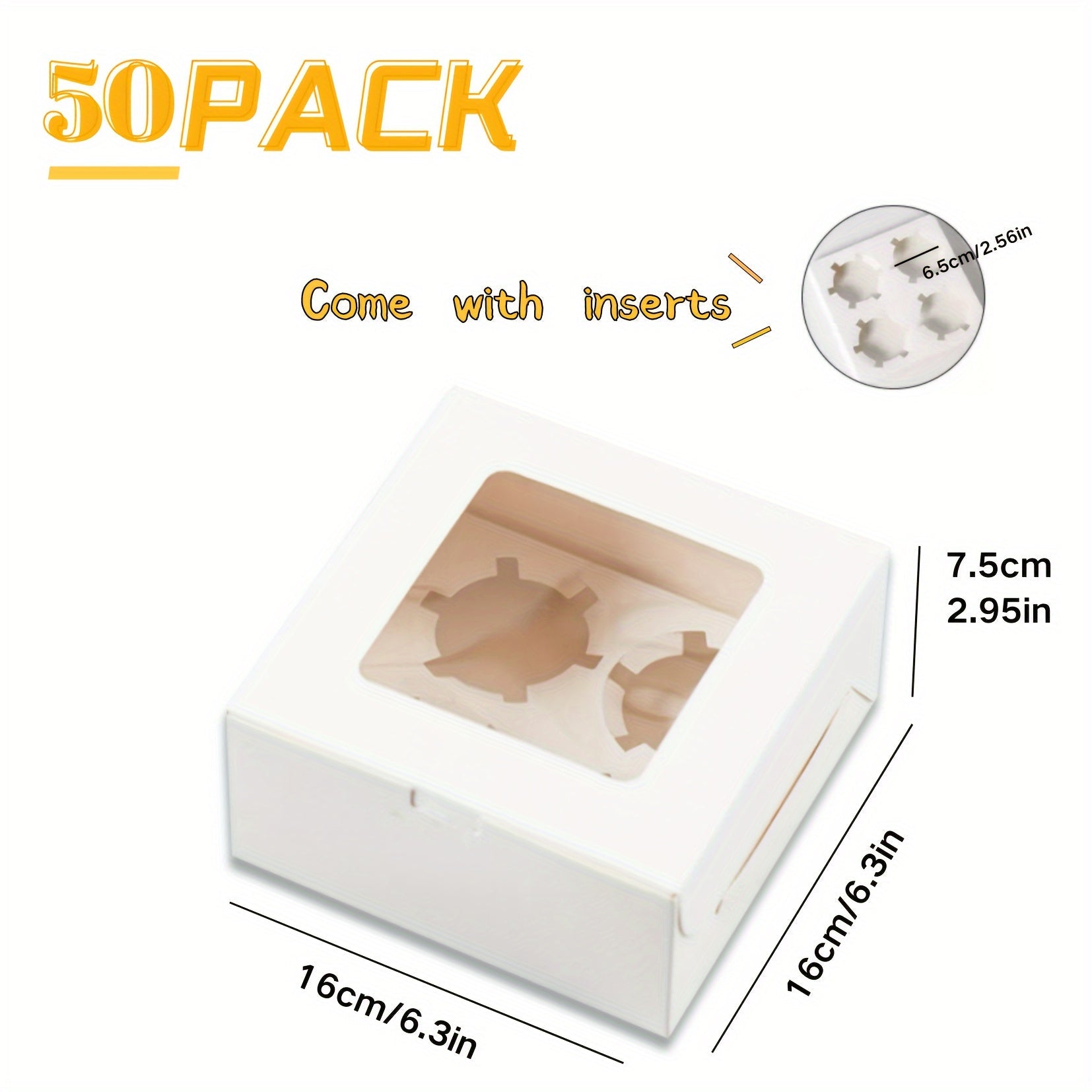 Pishirish va bayramlar uchun shaffof oynali 10-50 dona oq kek qutisi