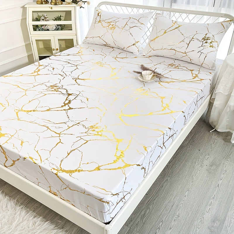 3-Piece Bedding Set with Gold Foil Textured Design Breathable Polyester for Bedroom or Guest Room