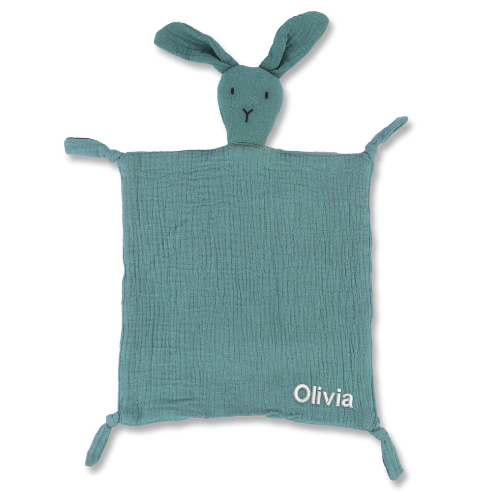 Manta de muselina personalizada para bebé con conejito en rosa, amarillo, beige, azul, marrón claro, suave, transpirable, regalo