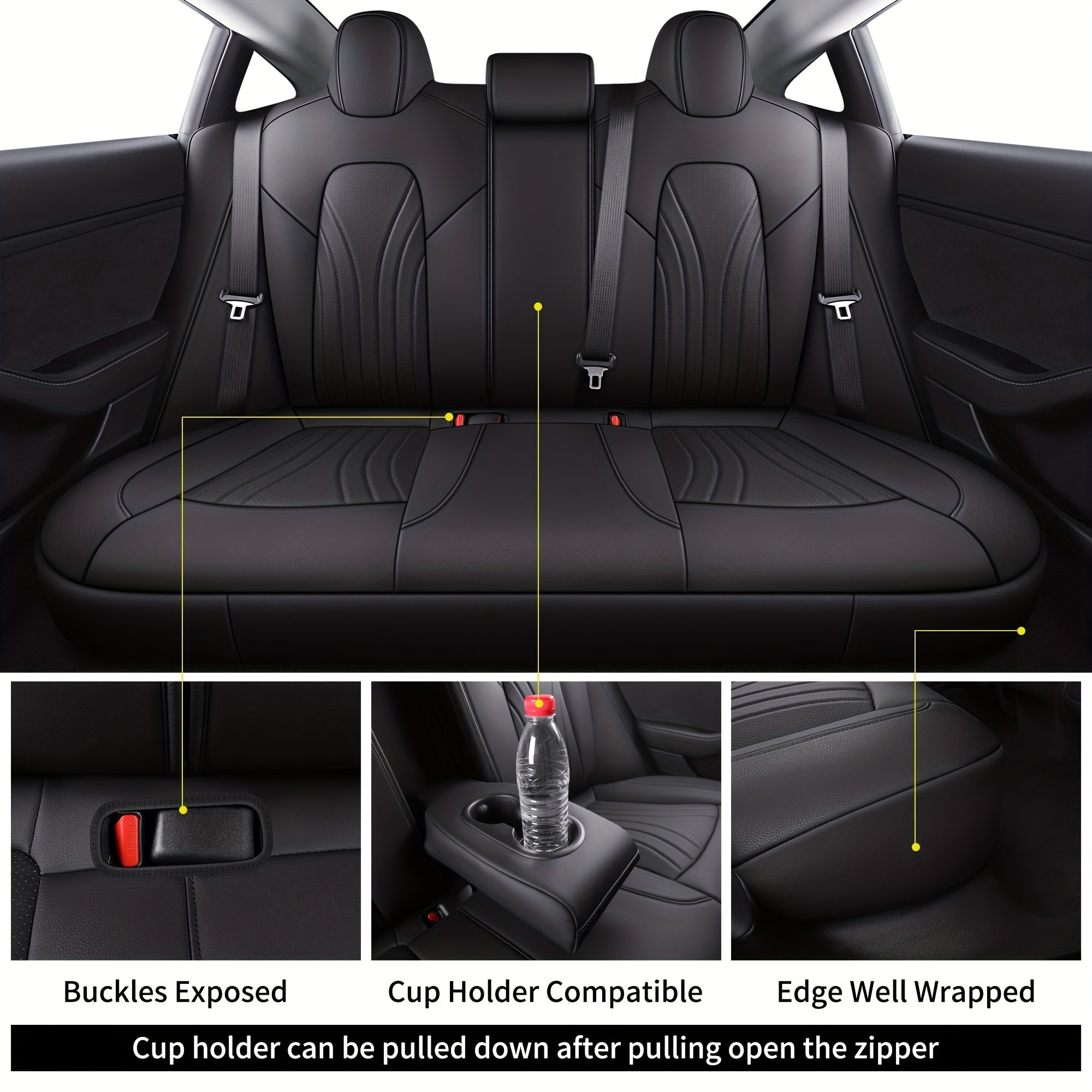 Custom Fit Faux Leather Seat Covers for Tesla Model 3 2017-2023 Synthetic Sponge