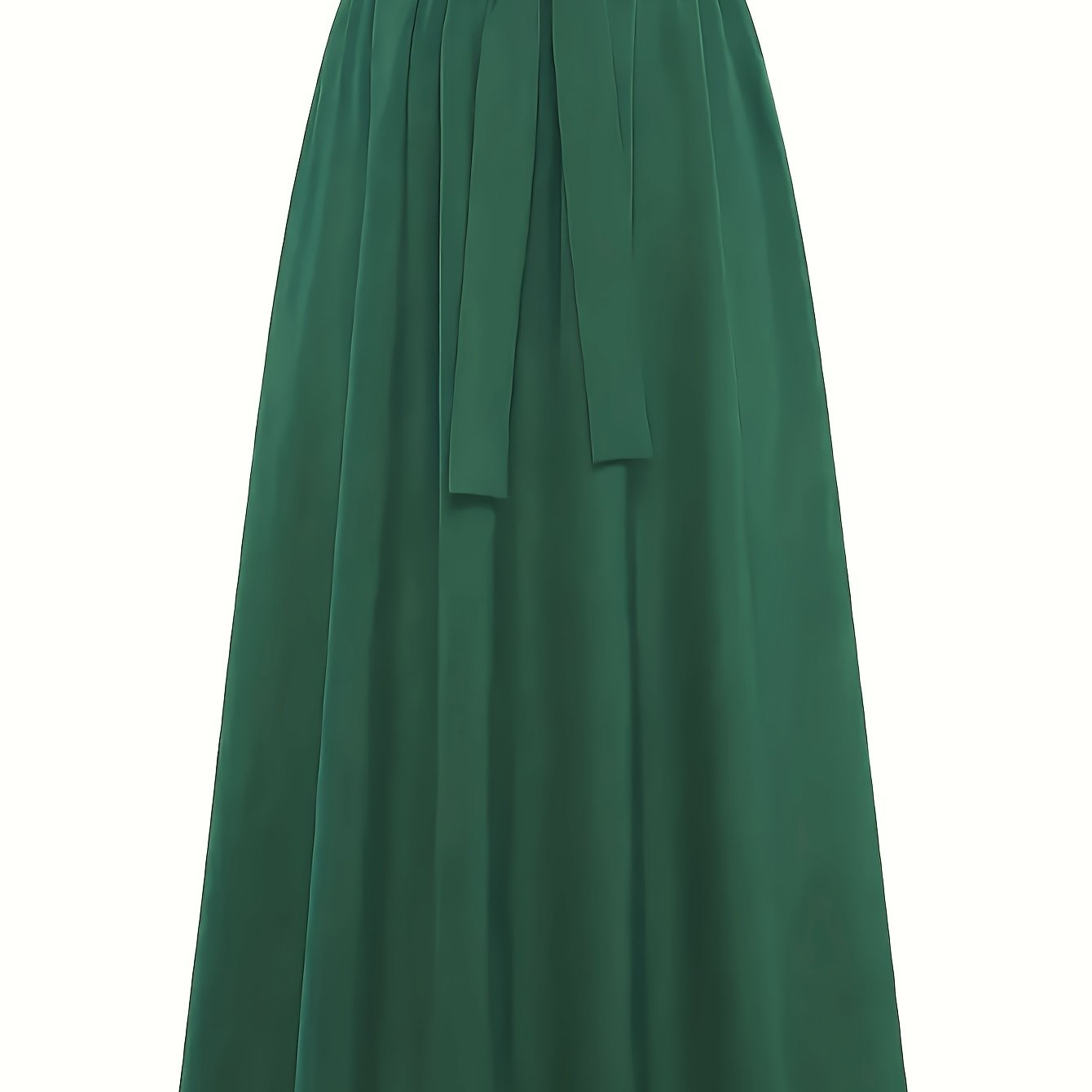 Women's Green Polyester Midi Skirt with Tie Detail for Spring Summer Machine Washable