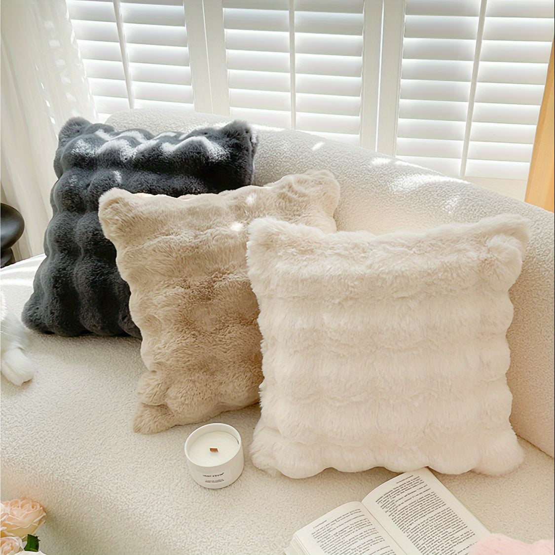 Наволочка из искусственного кроличьего меха с геометрическим дизайном, застежка-молния, для гостиной, дивана, автомобиля, декора