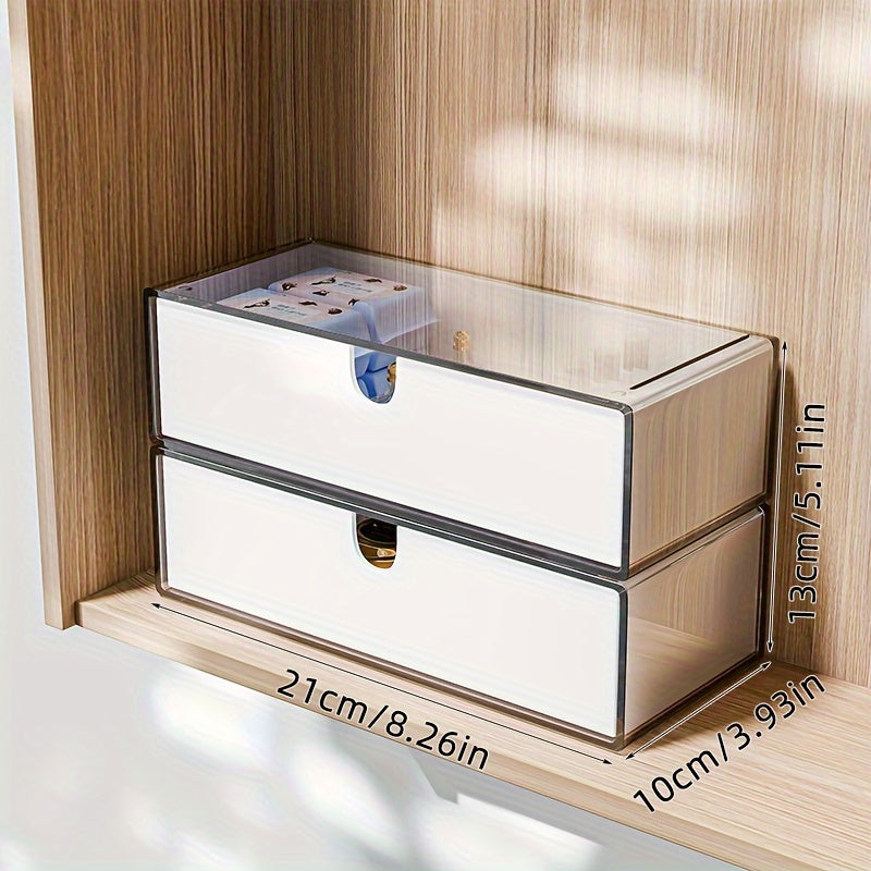 Plastic Cosmetics Storage Box with Drawers Stackable Bathroom and Bedroom Organizer