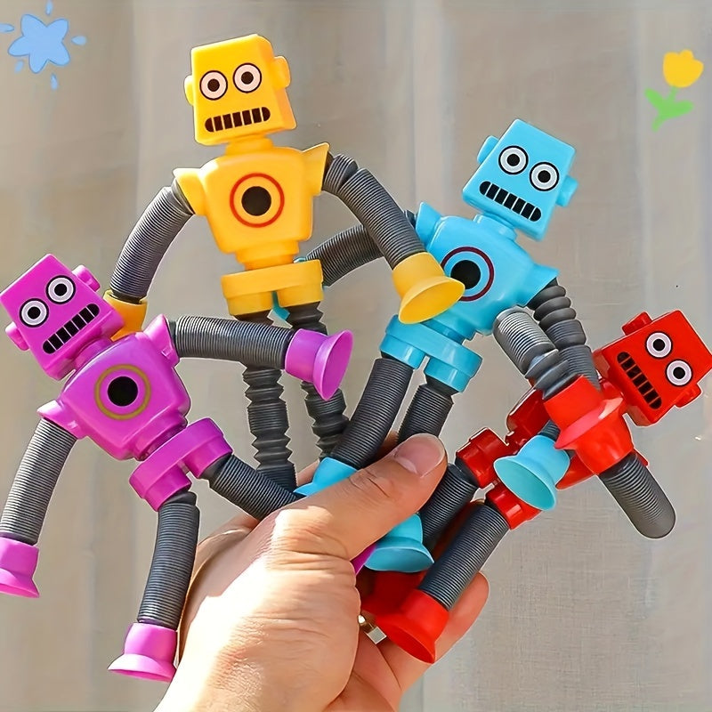 6-8 yoshdagi bolalar uchun DIY o'zgaruvchan robot o'yinchoq: 4 rangdagi teleskopik pop quvuri dizayni bilan ijodiy va ta'limiy sezgi o'yinlari.