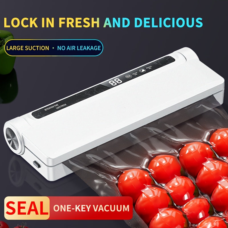 Компактный вакуумный упаковщик с европейской вилкой, белый ABS, увеличивает свежесть продуктов с помощью многоразовых вакуумных пакетов