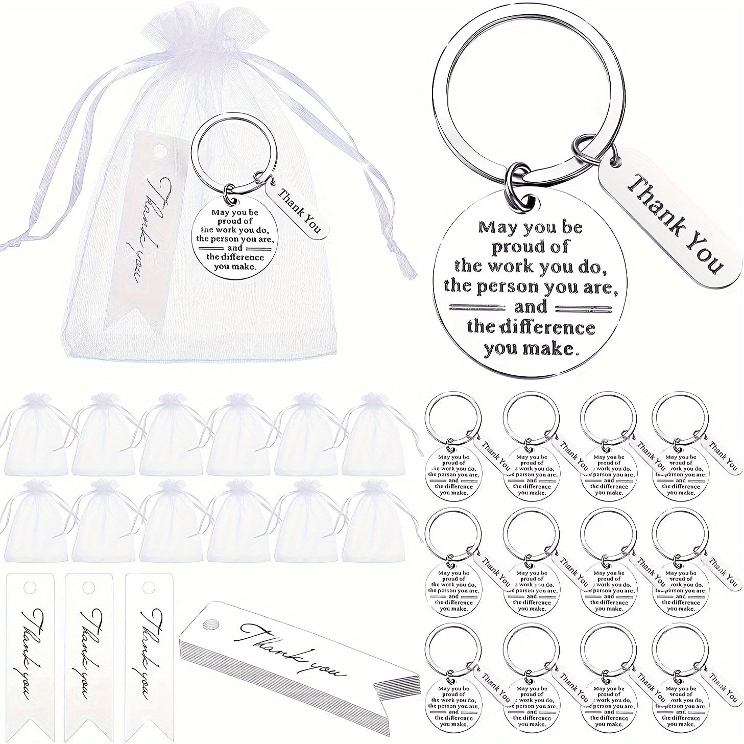 Set of 12 Appreciation Keychains with Thank You Cards for Employees Teachers Nurses