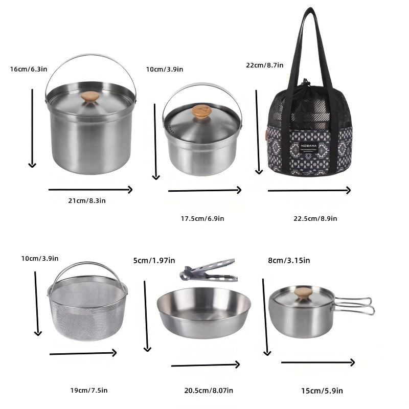 Stainless Steel Camping Cookware Set 22 Pieces Outdoor Kitchen Utensils