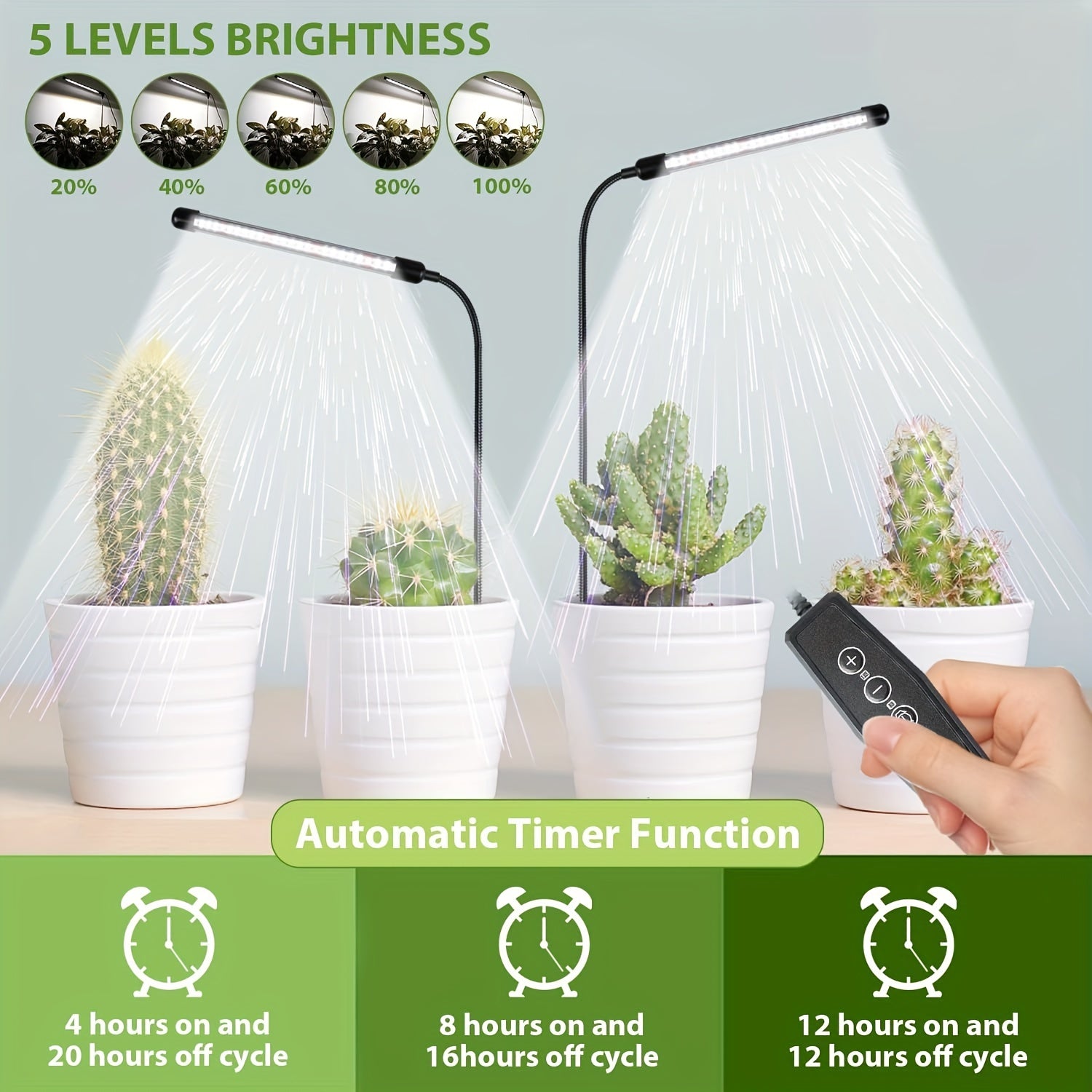 USB Timer-Controlled LED Grow Light Full Spectrum White Indoor Hydroponics Seedlings Adjustable Brightness