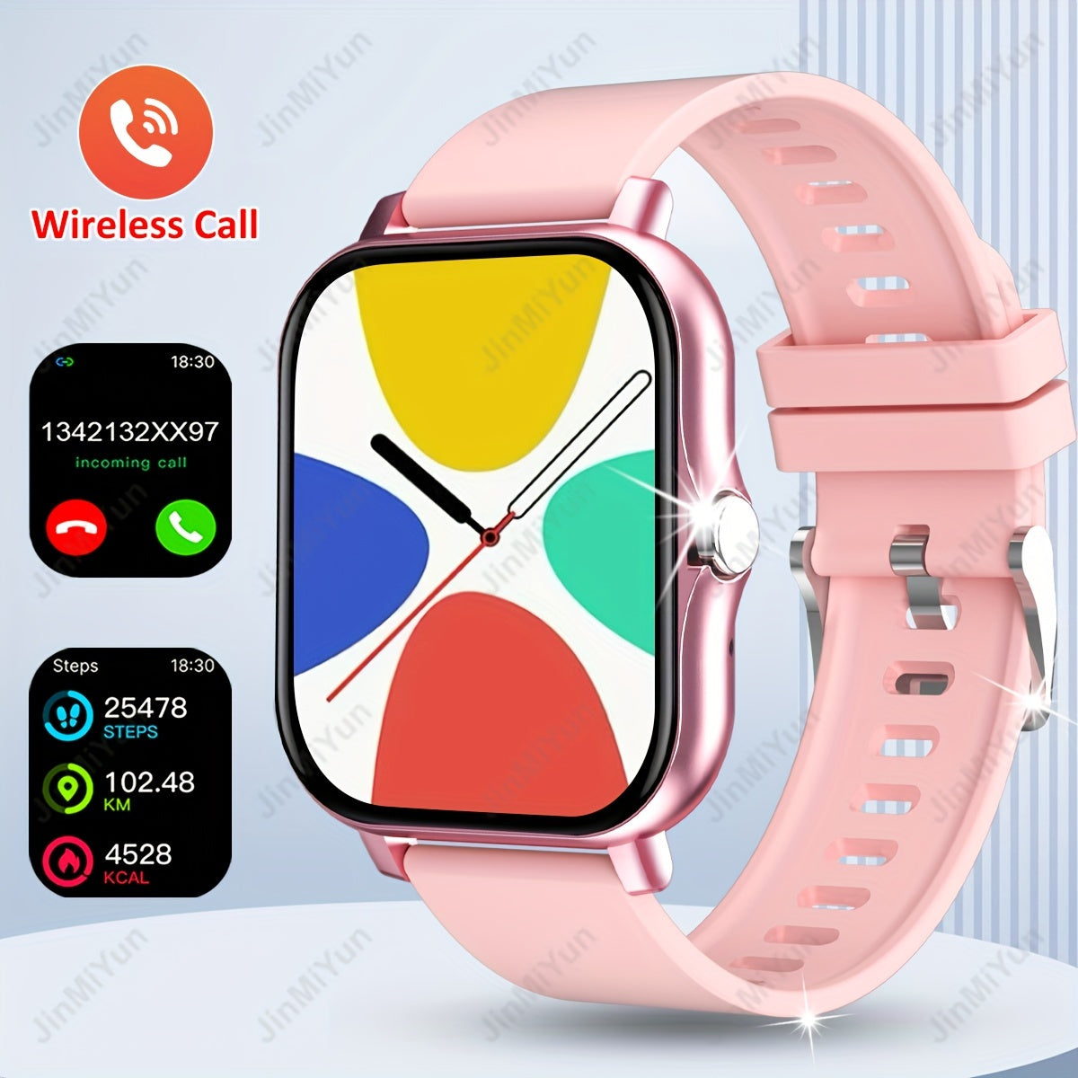 Smartwatch for Men and Women 1.83 Inch Full Screen Touch Fitness Tracker with Wireless Calls and Text Pink Band