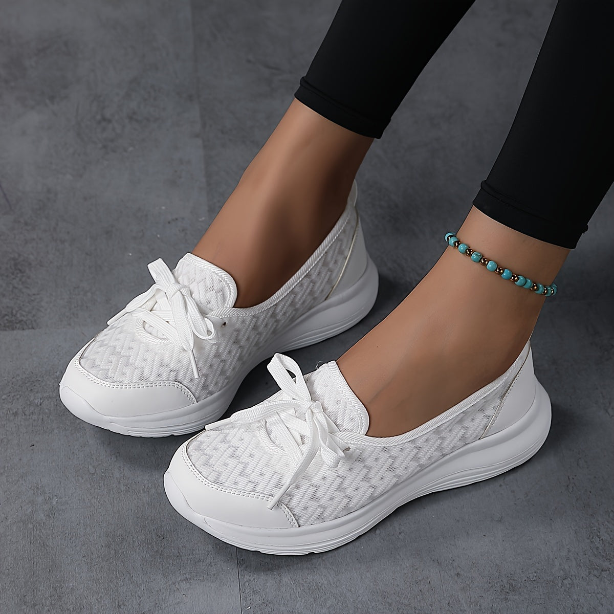 Women's Mesh Slip-On Sneakers White Low-Top Casual Shoes Round Toe