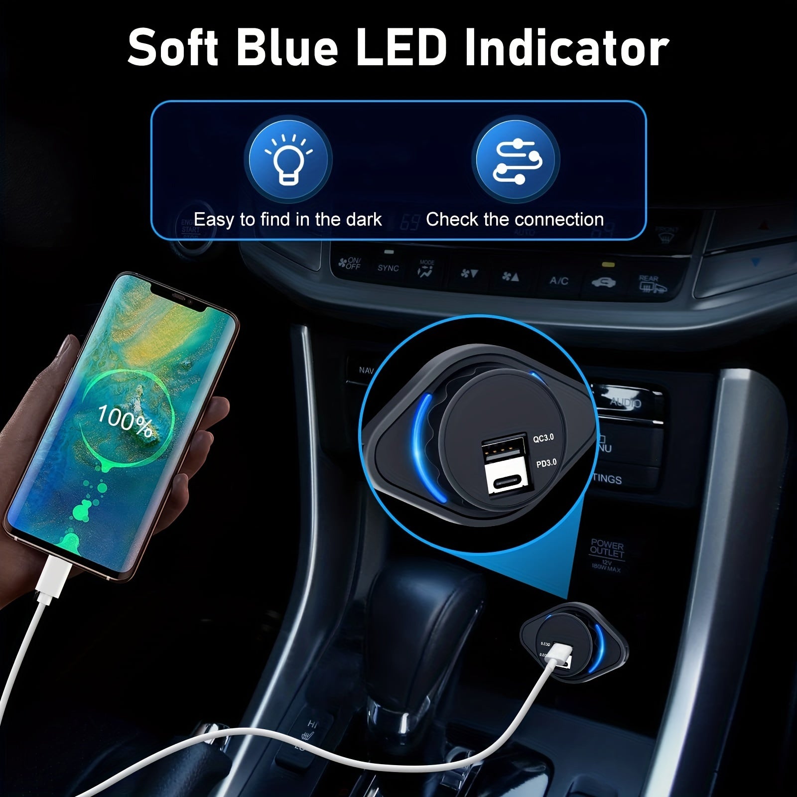 Car USB Power Socket Dual PD3.0 QC3.0 24W 12V 24V Type C Charger