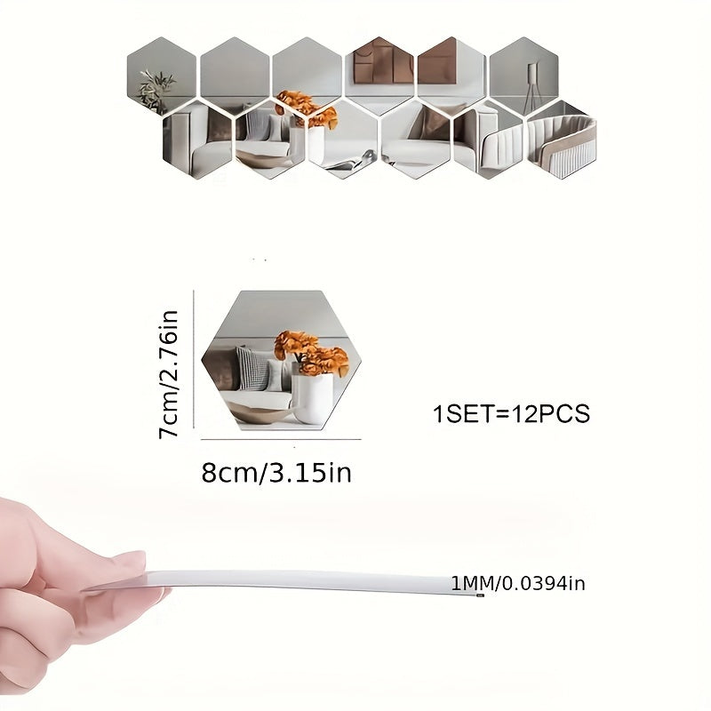 Hexagonal Mirror Wall Stickers Self-Adhesive Acrylic Tiles for Living Room Bedroom Decor