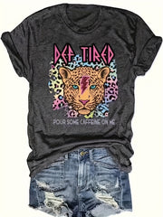 Women's Animal Print Polyester Crew Neck T-Shirt Short Sleeve Casual