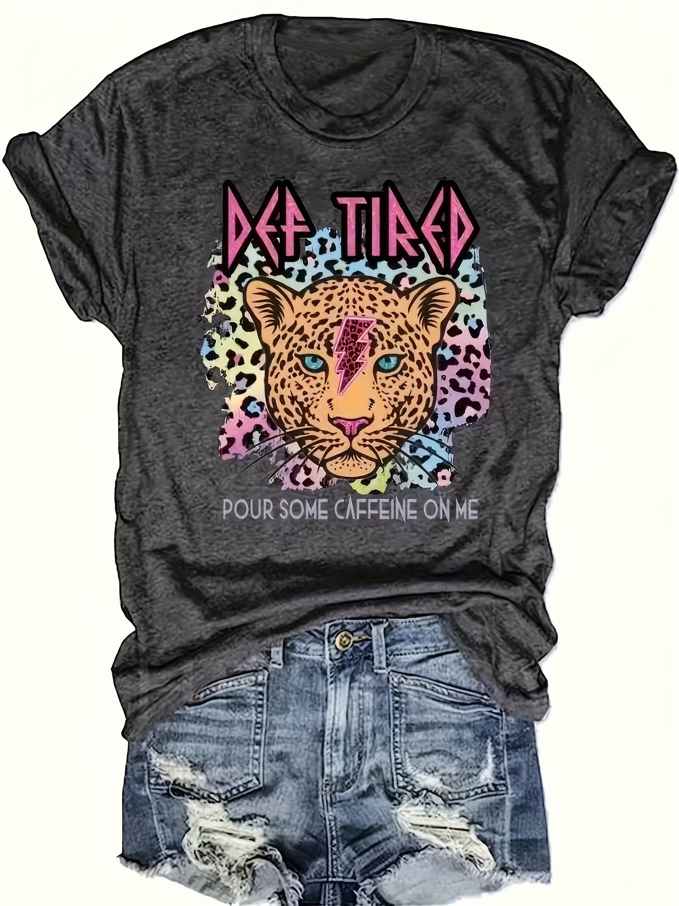 Women's Animal Print Polyester Crew Neck T-Shirt Short Sleeve Casual