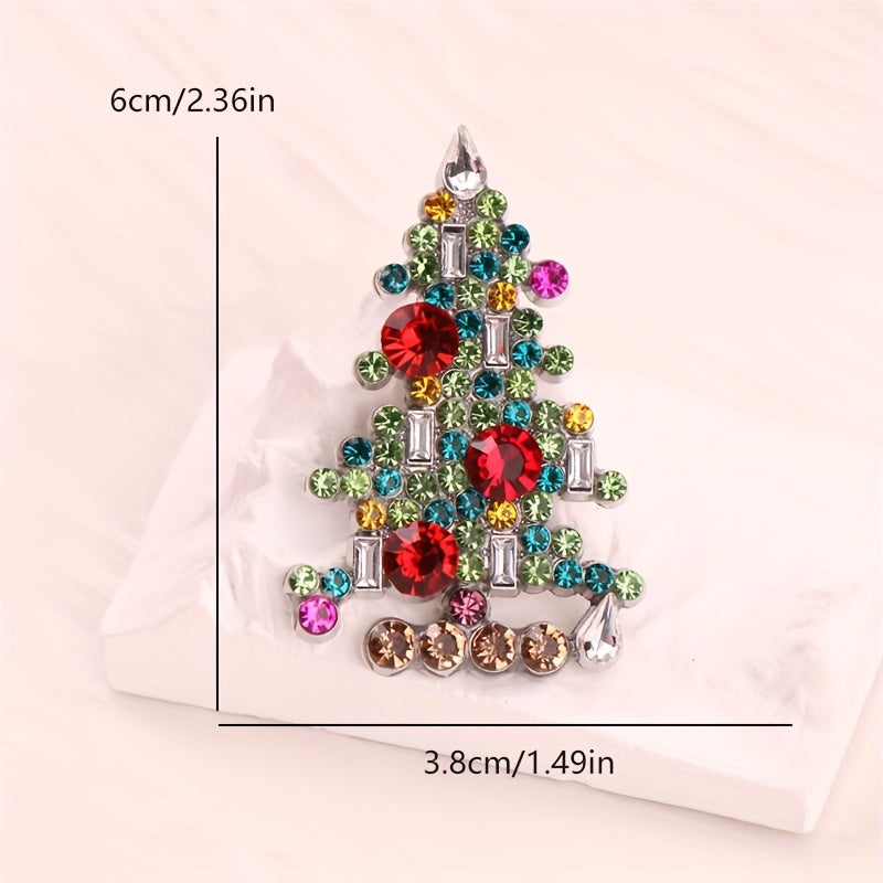 Sparkling Rhinestone Christmas Tree Brooch Festive Holiday Corsage Pin