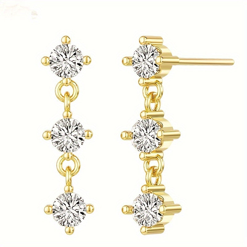 Set of 3 Copper Stud Earrings with Synthetic Zirconia for Women