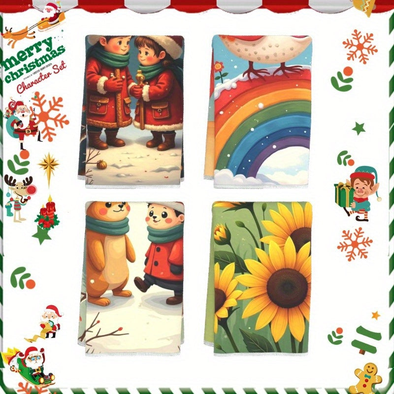 Juego de 4 toallas de cocina de invierno con muñeco de nieve y copo de nieve, 45.72x66.04cm, regalo