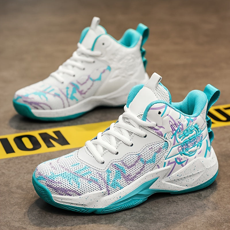 Boys Woven Basketball Shoes Mid Top Lace Up Non Slip All Season Sneakers