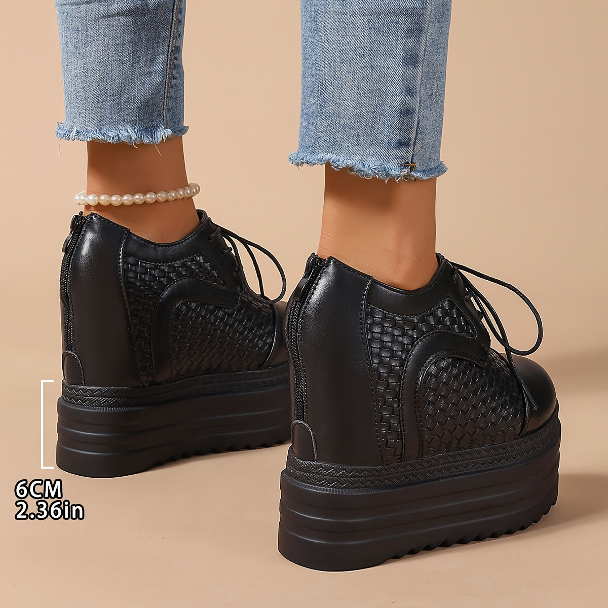 Zapatillas de PU transpirables para mujer con plataforma de tacón de 12cm, zapatos casuales