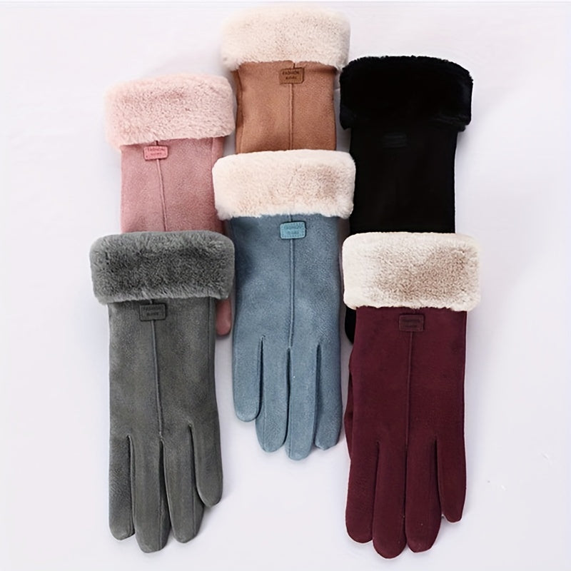 Women's Winter Thick Plush Suede Gloves Touchscreen Driving Warm Outdoor