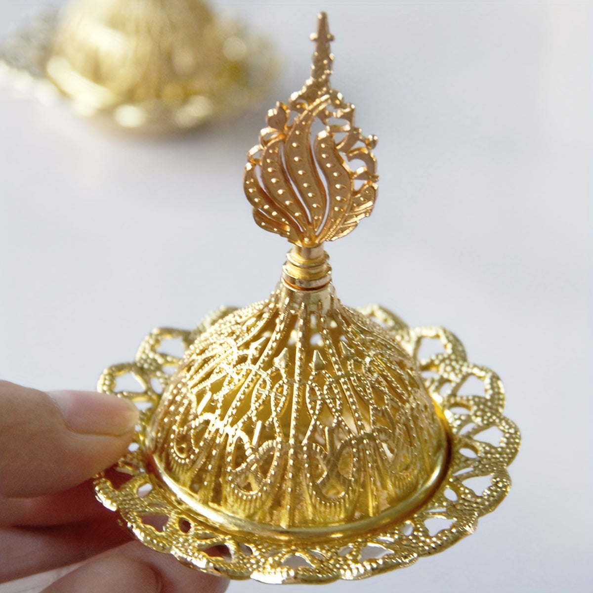 Golden Iron Incense Holder with Middle Eastern Design for Home Decor and Celebrations