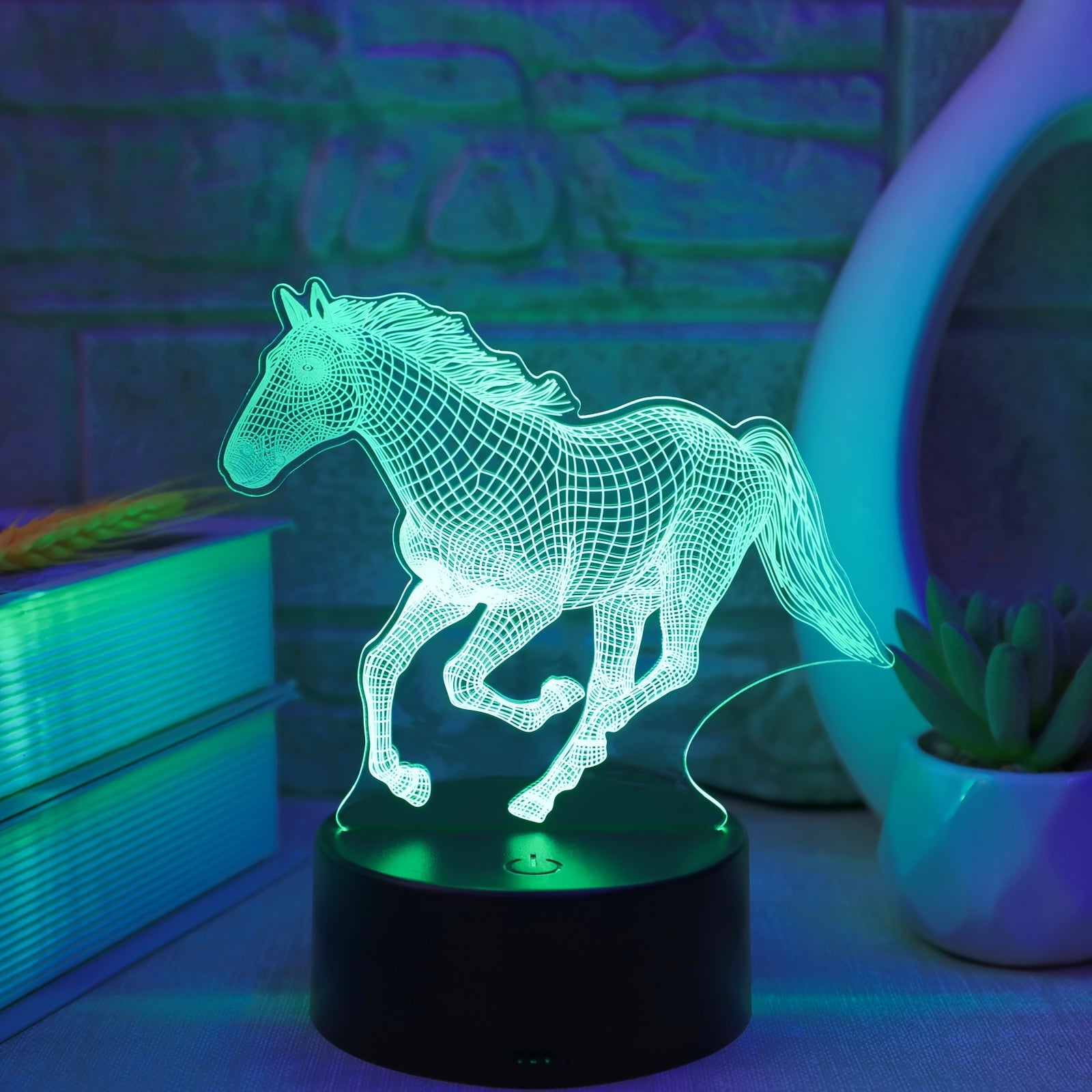 Lámpara de noche LED 3D con diseño de caballo galopando, control táctil, gradiente de 7 colores, alimentada por USB para decoración de dormitorio y sala de estar