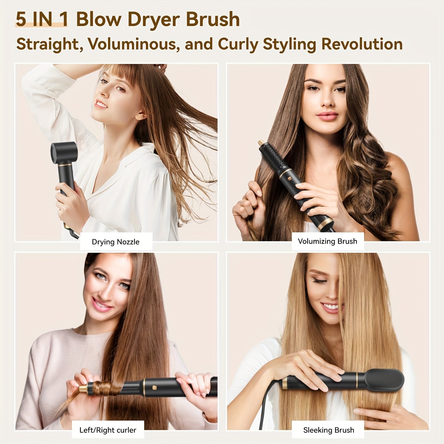 5-in-1 Air Styling Tool for Hair Blow Dryer Straightener Curling Volume