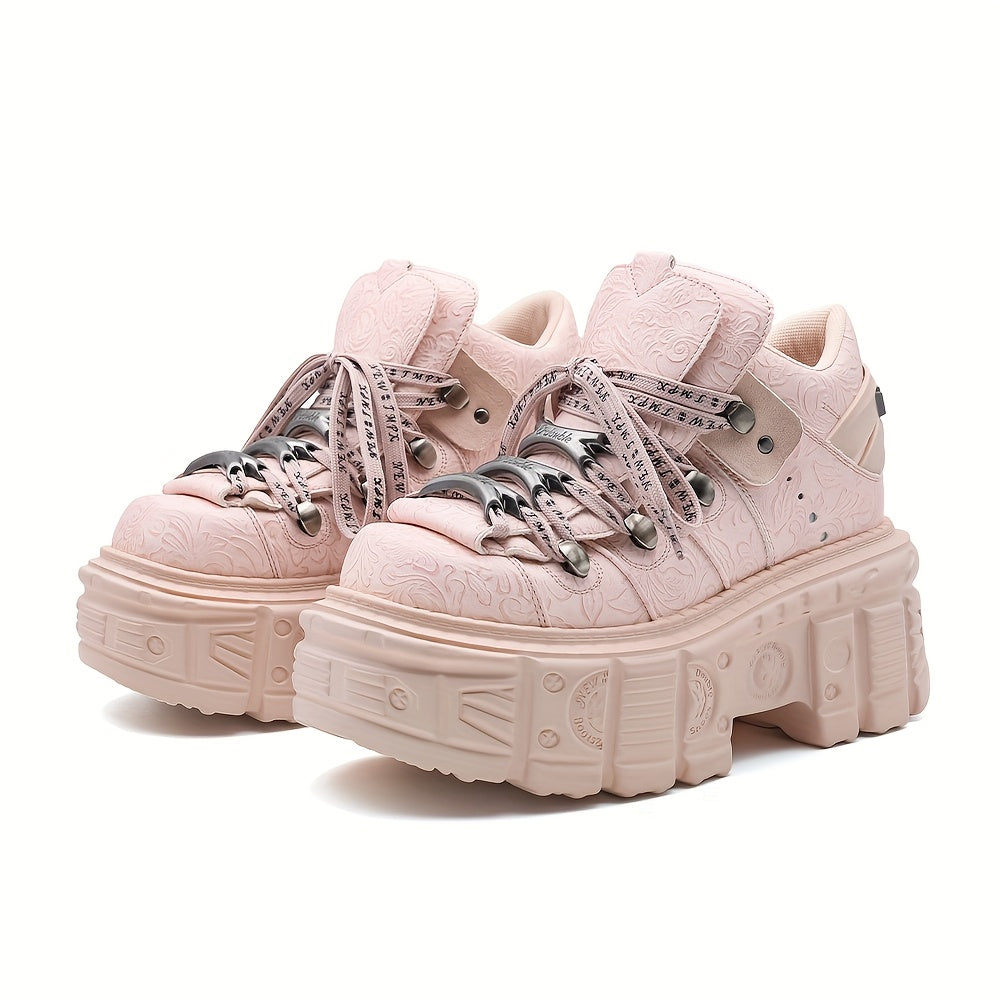 Women's Gothic Platform Boots Leather-Style Lace-Up Edgy All-Season Footwear