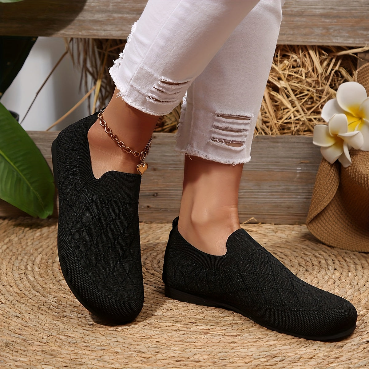 Ayollar uchun oson kiyinadigan kundalik poyabzal - yengil qulay nafas oladigan mato bej qora kulrang