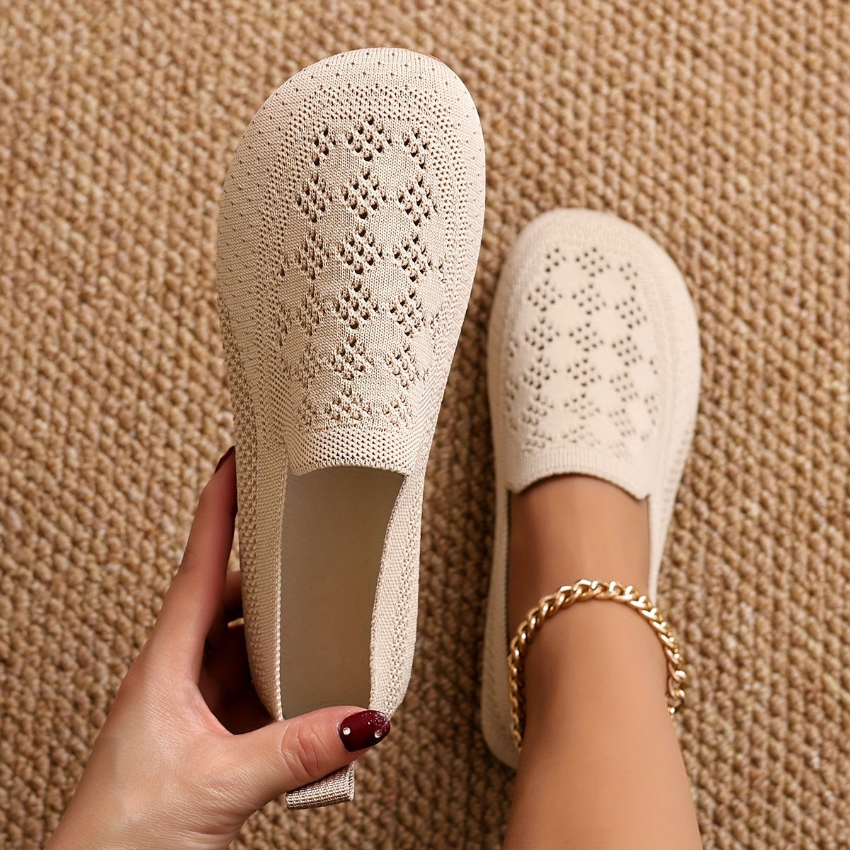Women's Knit Slip-On Casual Flats Lightweight Breathable Shoes