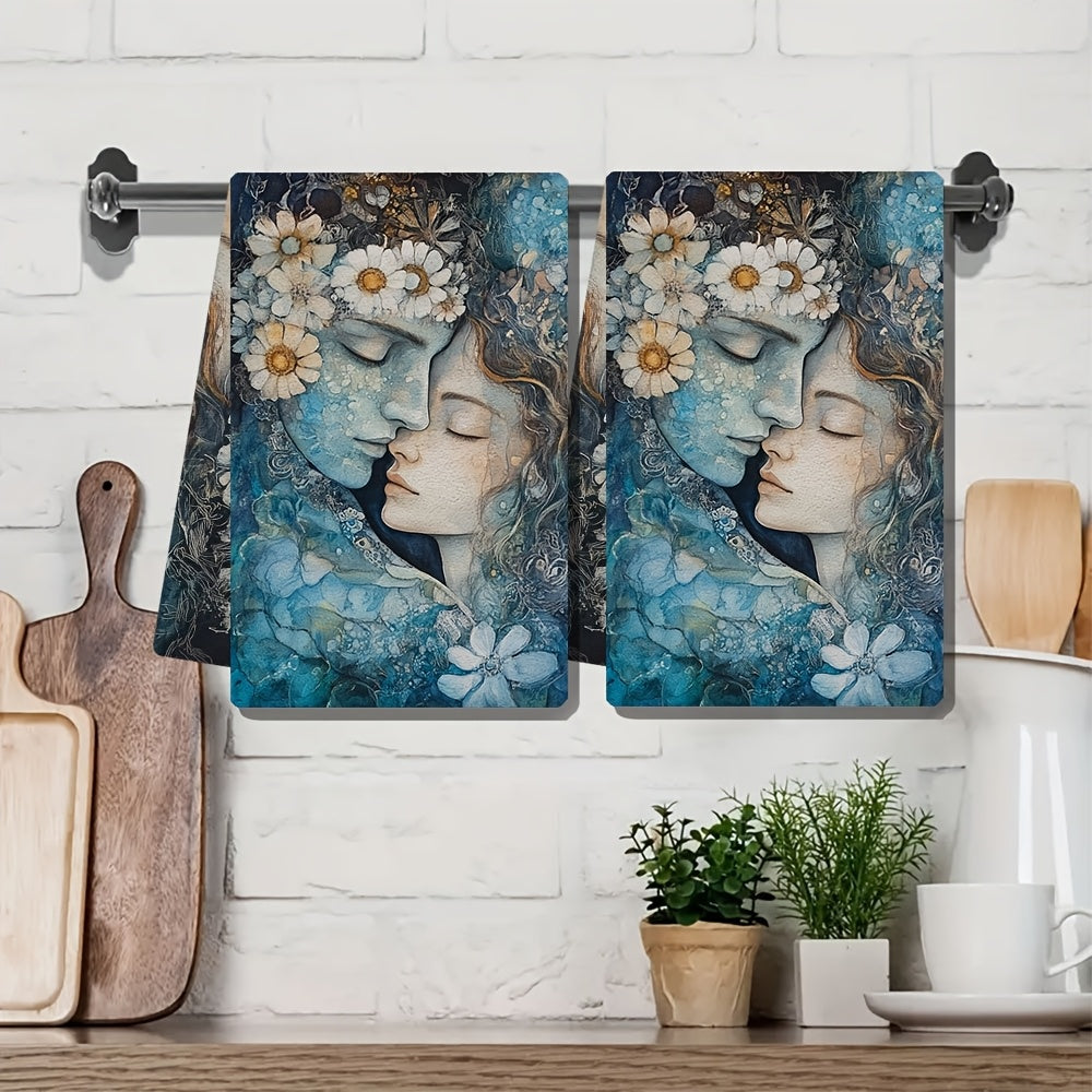 Two Pieces Ultra Soft Kitchen Towels Floral Design 40x60cm Absorbent