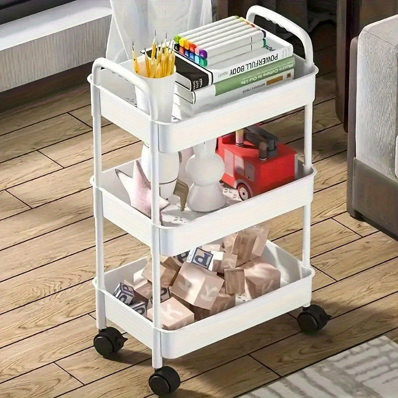 White Rolling Storage Cart 3-Tier Organizer for Kitchen, Bedroom, Bathroom