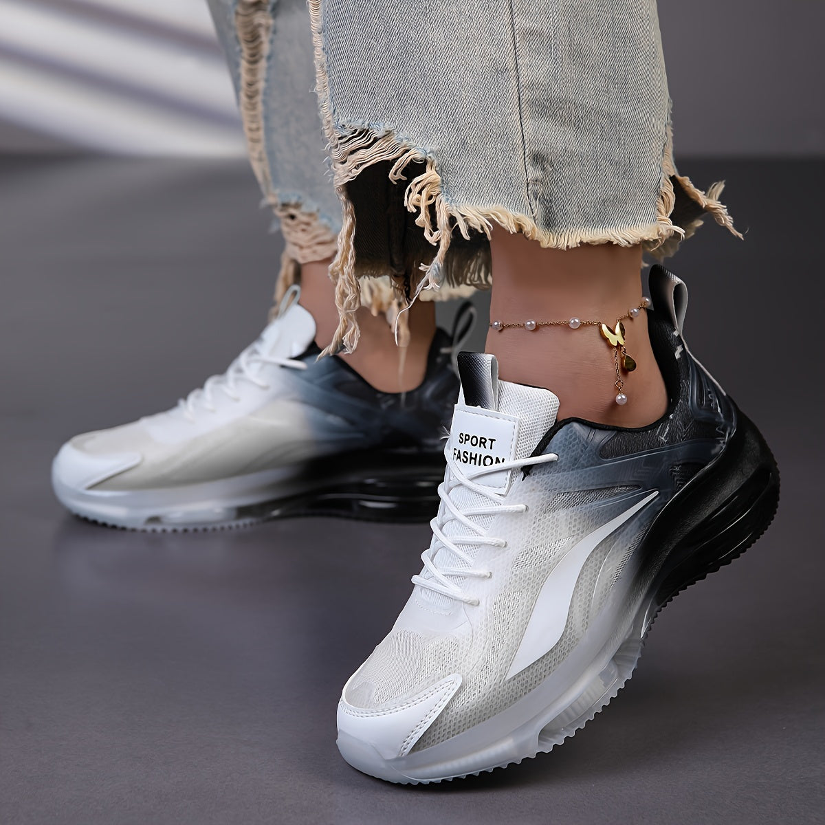 Breathable Mesh Sneakers Lightweight Casual Sports Shoes Blue White Gradient Low Top