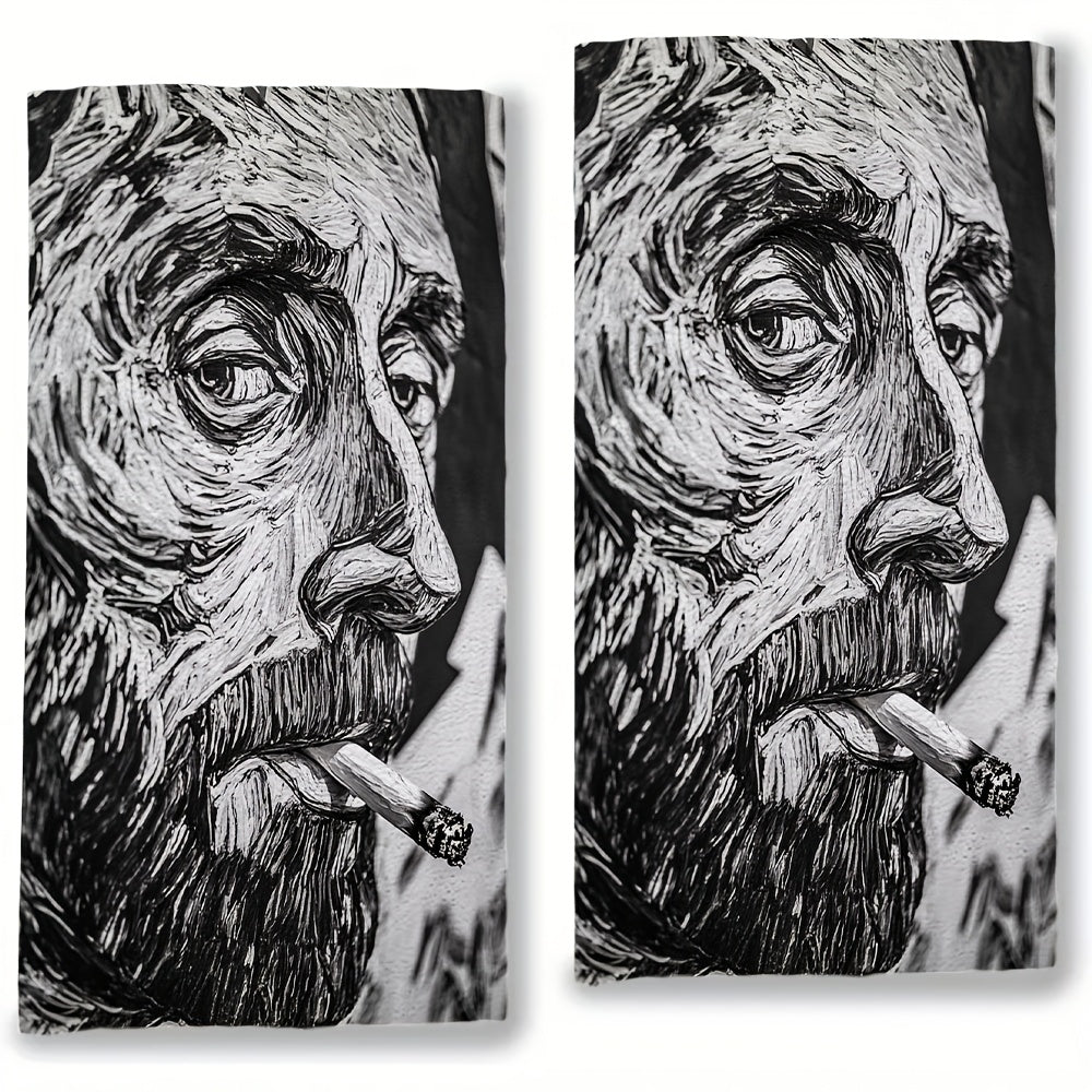 Set of 2 Skull With A Burning Cigarette Kitchen Towels Ultra Soft Absorbent 16x24 Inches