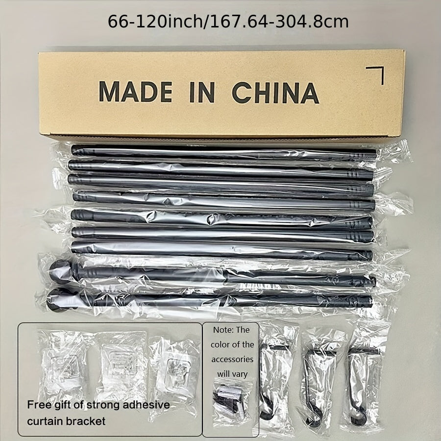 Elegant Black and White Adjustable Metal Curtain Rod Set with Decorative Hooks