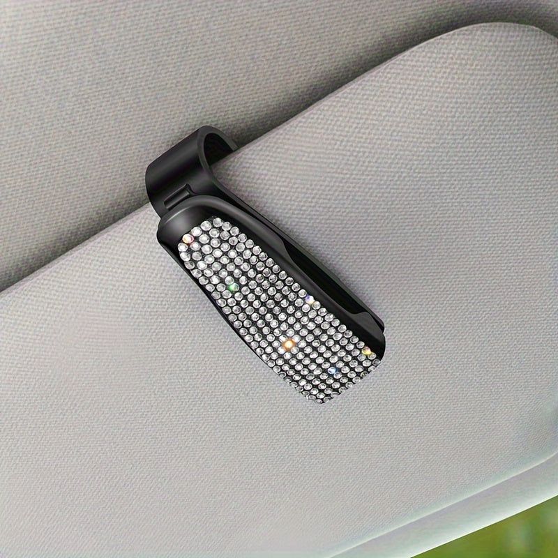 Unisex Rhinestone Car Sun Visor Clip Multi-Functional Glasses Holder