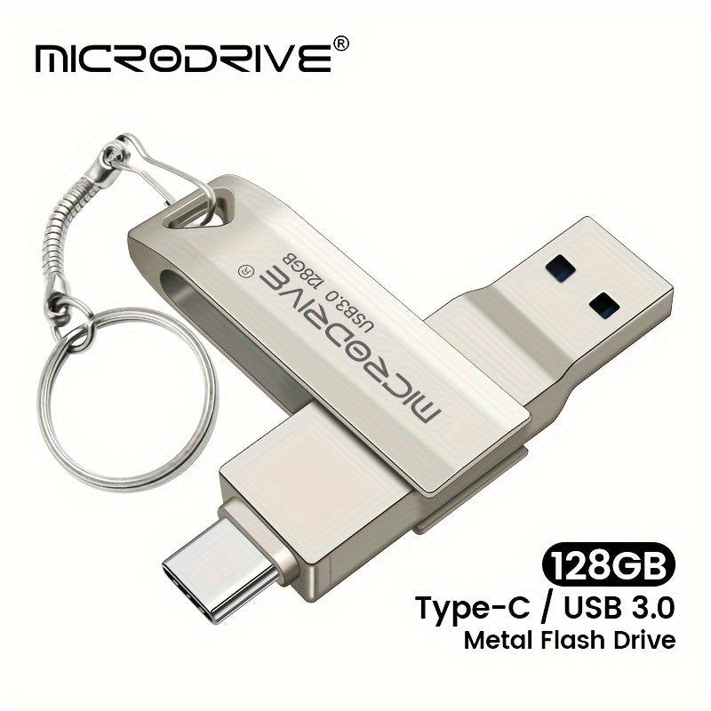 High Speed 2in1 OTG Type-C USB 3.0 Flash Drive 64GB 128GB Key Ring
