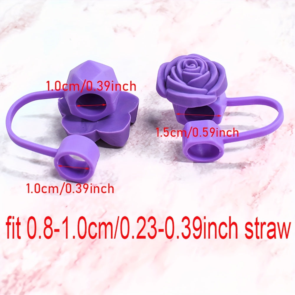 6/7Pcs Soft Plastic Flower Straw Toppers Reusable Splashproof Straw Caps