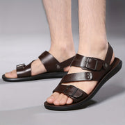 Men's Brown Casual Slip-On Sandals with Rubber Sole Adjustable Buckle
